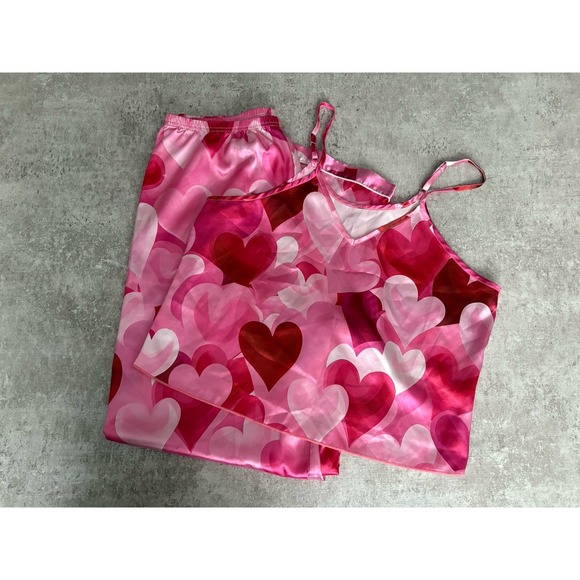 Women's Pijama Set Hearts Satin, Us Size XL - Picture 1 of 5